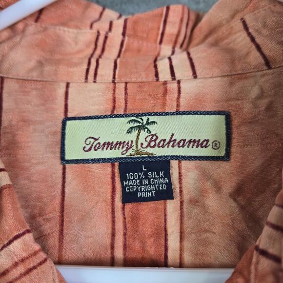 Tommy Bahama Hawaiian Silk Button Shirt Men's Large Orange Floral Tropical Palm - Picture 5 of 8